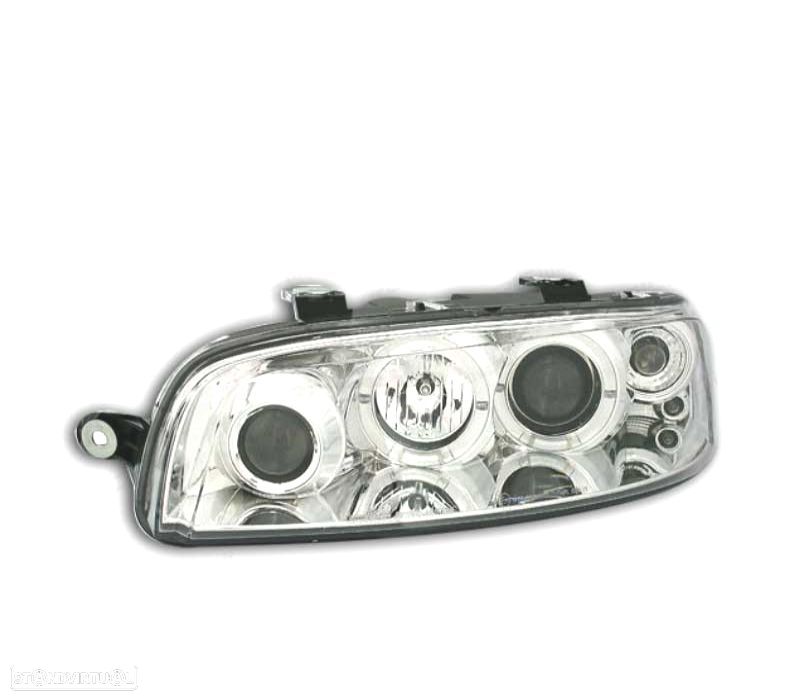 FARÓIS FRONTAIS FIAT PUNTO 99-03 ANGEL EYES FUNDO CROMADO - 1