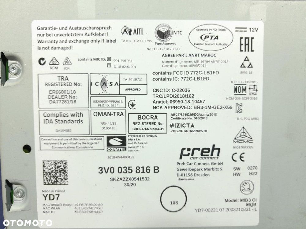 SKODA KODIAQ I LIFT 19- RADIO JEDNOSTKA STERUJĄCA  3V0035816B - 5