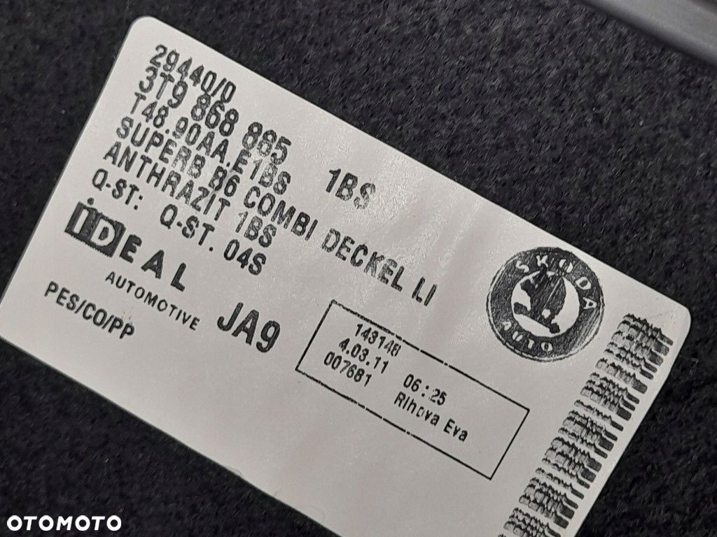 SKODA SUPERB II KOMBI ZAŚLEPKA OSŁONA BOCZKA BAGAŻNIKA LEWA 3T9868885 - 11