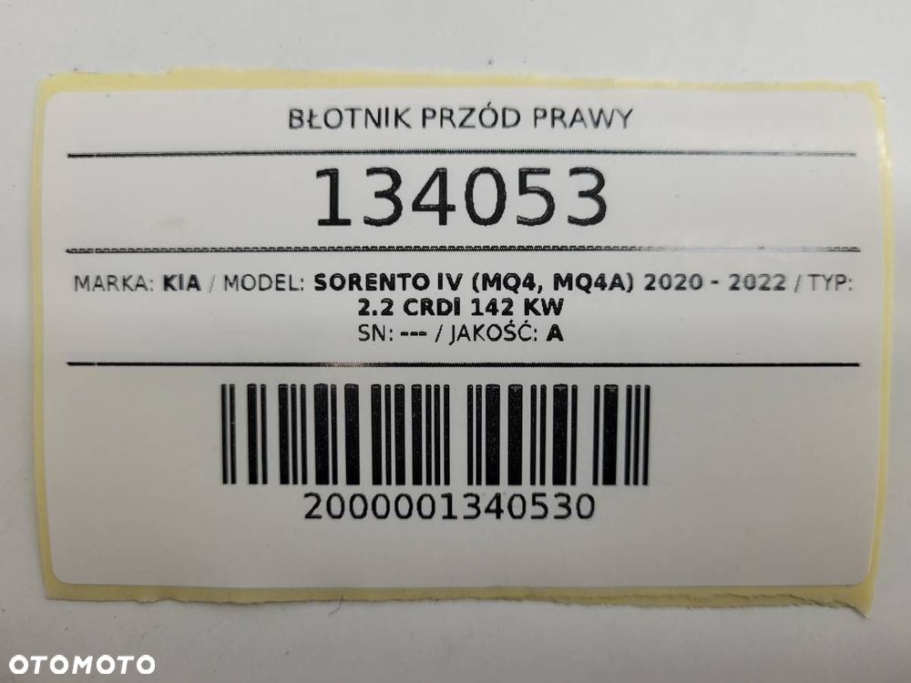 BŁOTNIK PRZÓD PRZEDNI PRAWY KIA SORENTO IV SWP - 12