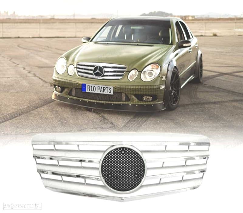 GRELHA FRONTAL TIPO AMG PARA MERCEDES E W211 06-09 CROMADA PRATA - 1