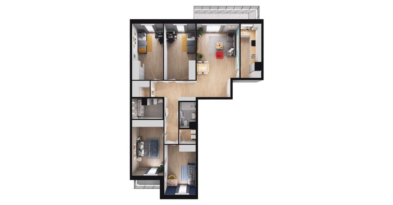 5-pokojowe mieszkanie 106m2 + balkon Bezpośrednio - Pełny obrazek: 3/9