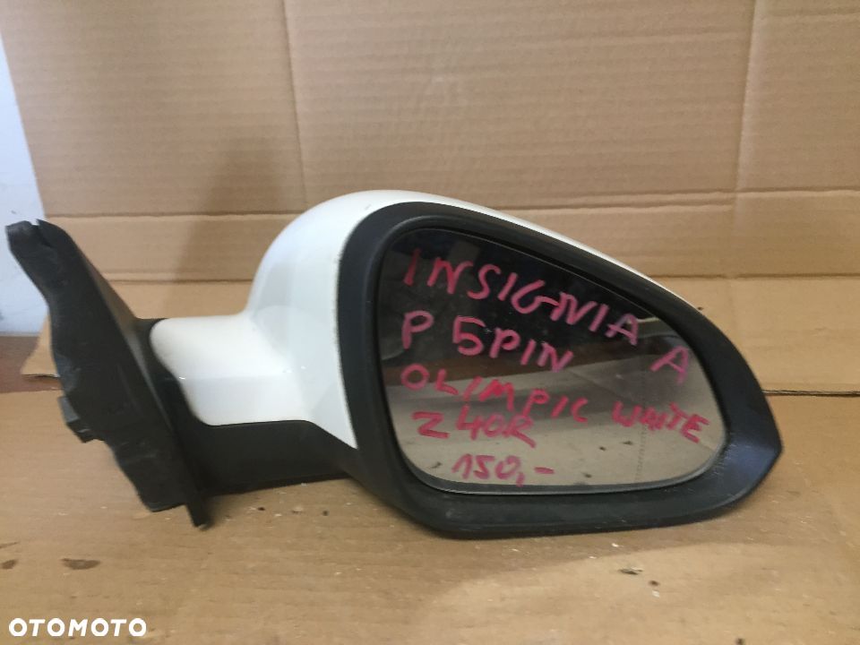 # LUSTERKO PRAWE 5 PIN OPEL INSIGNIA A Z40R OLIMPIC WHITE - 1