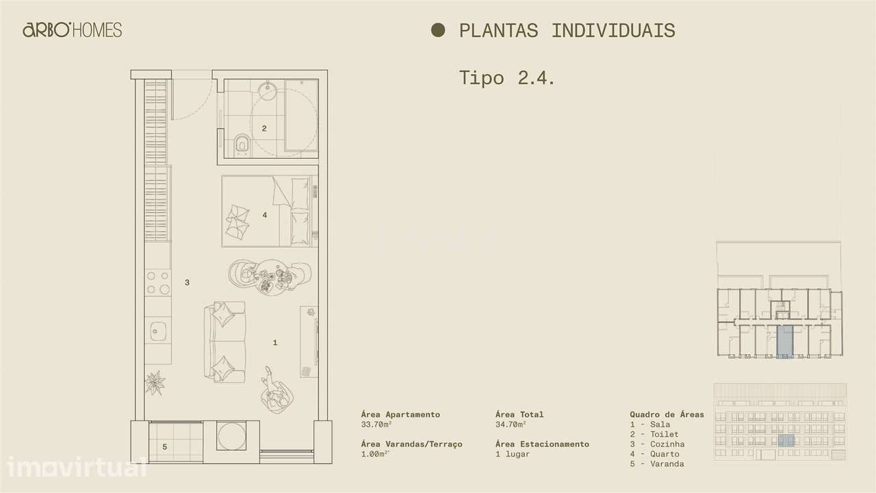 Apartamento T0 Novo no Empreendimento Arbo Homes - Grande imagem: 2/8