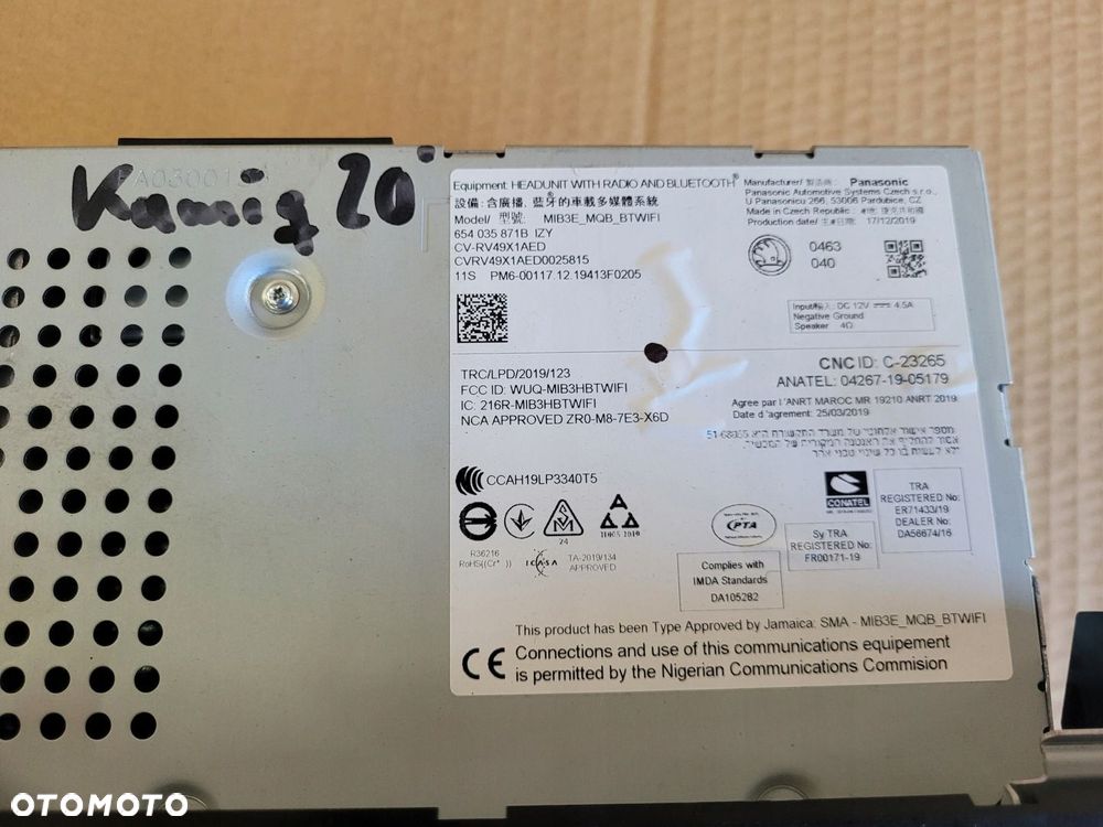 CZYTNIK NAVI SKODA SCALA RADIO WYSWIETLACZ KAMIQ 654035871B - 7