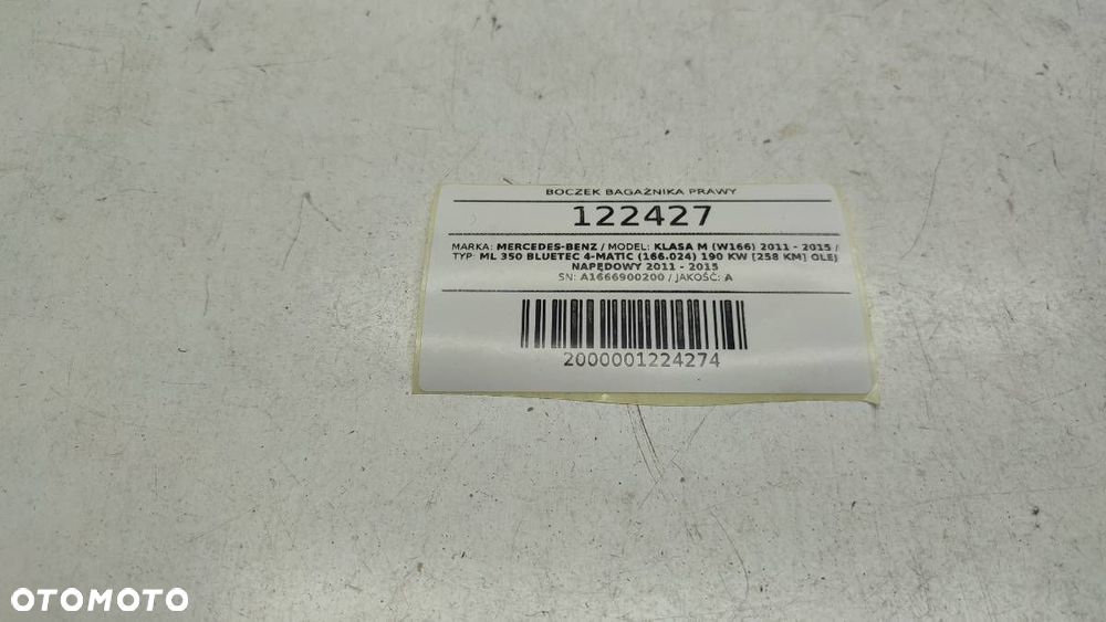 BOCZEK BAGAŻNIKA TYŁ TYLNY PRAWY MERCEDES W166 ML A1666900200 - 8