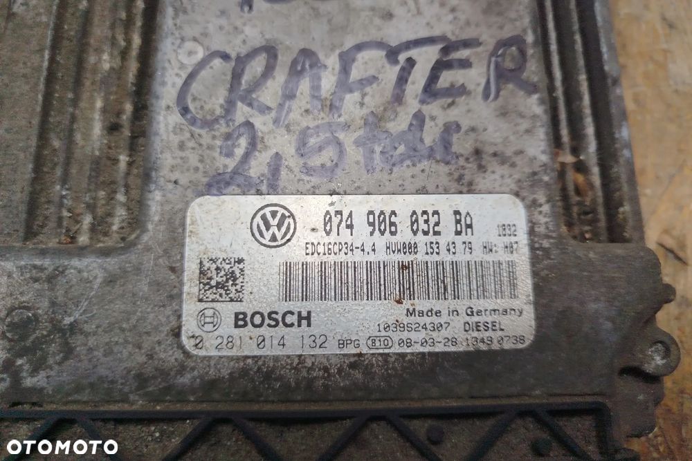Zestaw startowy komputer sterownik silnika Bosch 0281014132 / 074906032BA do Volkswagen Crafter 2.5 TDI 136KM BJL licznik moduł komfortu immobilizer stacyjka kluczyk rygiel - 2