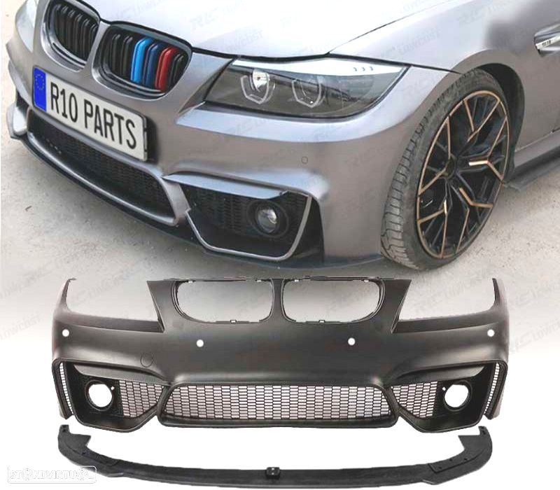 PARA-CHOQUES FRONTAL BMW E90 E91 08-12 LOOK M4 PDC GRELHAS NEVOEIRO + SPOILER LIP - 1