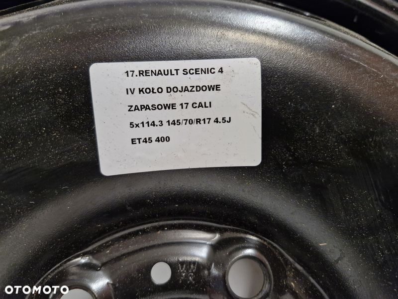 RENAULT SCENIC 4 IV KOŁO DOJAZDOWE ZAPASOWE 17 CALI 5x114.3 145/70/R17 4.5J ET45 - 6