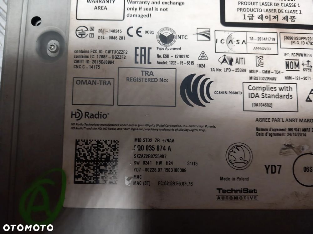 SKODA SUPERB III CZYTNIK RADIA NAVIGACJI SD 5Q0035874A - 5