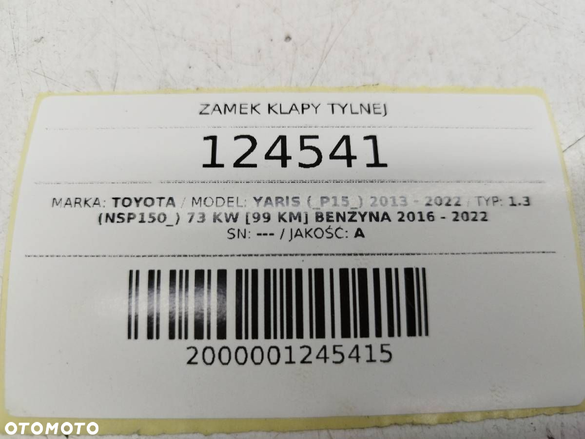 ZAMEK KLAPY TYLNEJ TYŁ BAGAŻNIKA TOYOTA YARIS III 2014 - 5