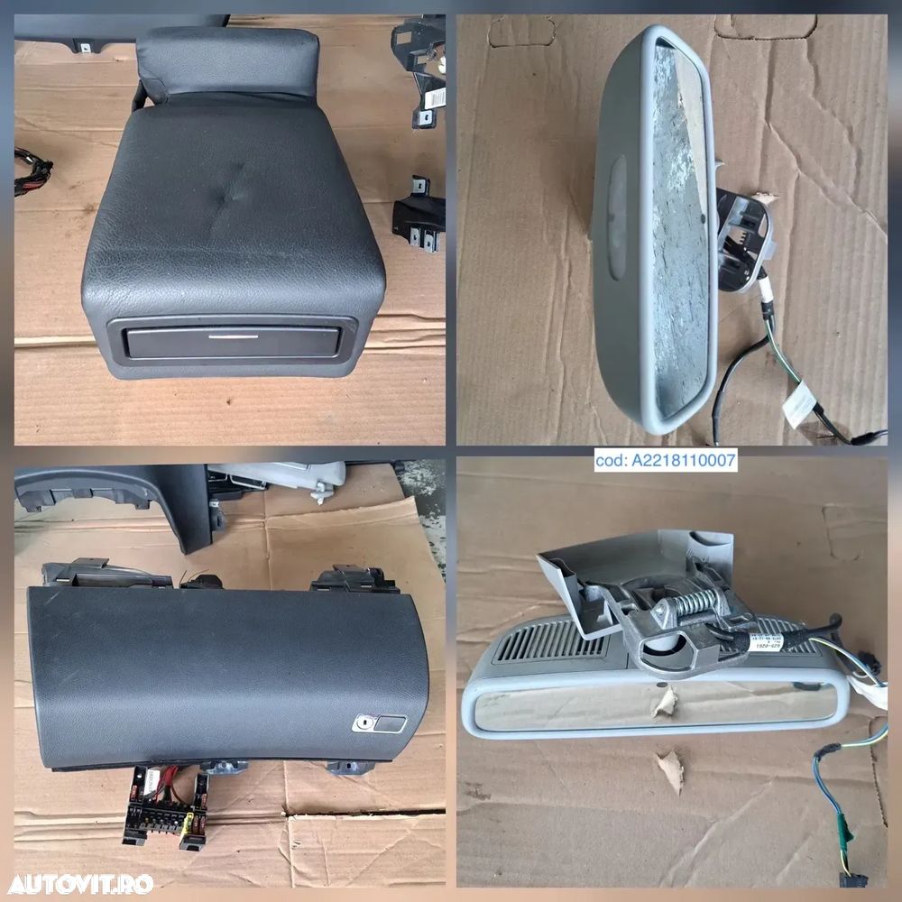 Consola centrala cotiera grila ventilatie cu unitate control clima aeroterma cotiera centrala oglinda retrovizoare torpedou ornament ornamente trim trimuri plansa bord mercedes s-class w221 - 5