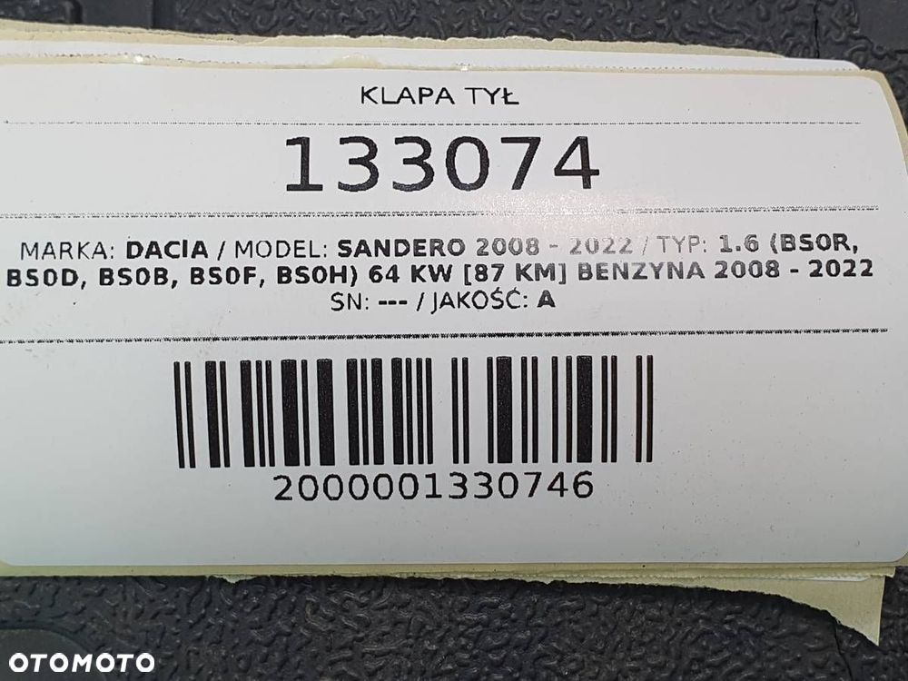 KLAPA TYŁ TYLNA BAGAŻNIKA DACIA SANDERO I KOMPLETNA - 14