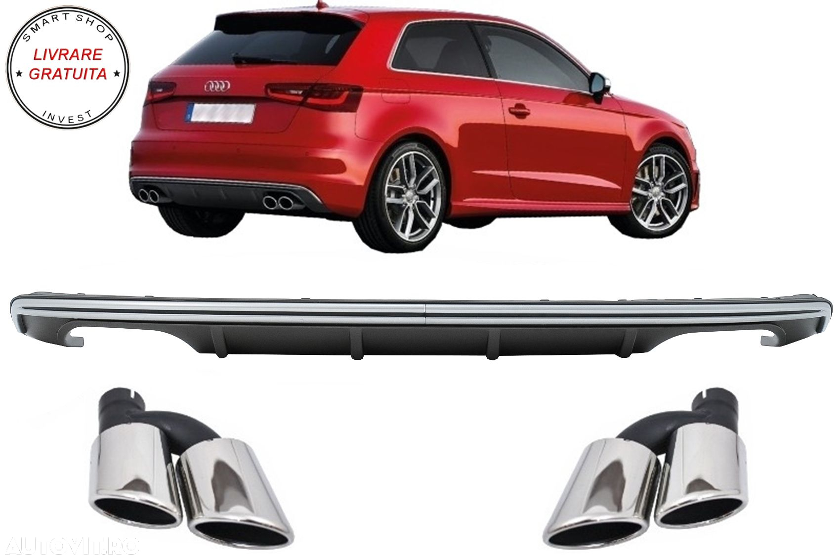 Difuzor Bara Spate Audi A3 8V Hatchback Sportback (2012-2015) S3 Design cu Ornamen- livrare gratuita - 15