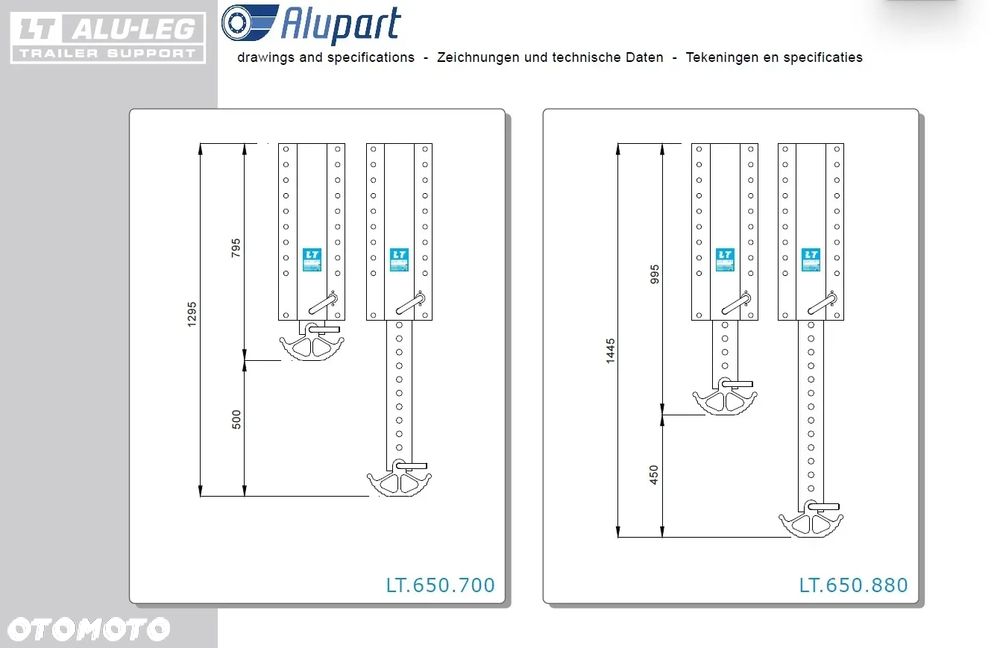 Lekkie podpory aluminiowe marki LT ALU LEG 650.700 - 8