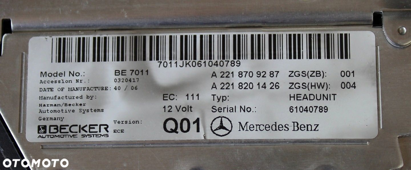 ZMIENIARKA CD MERCEDES W221 A2218709287 - 3