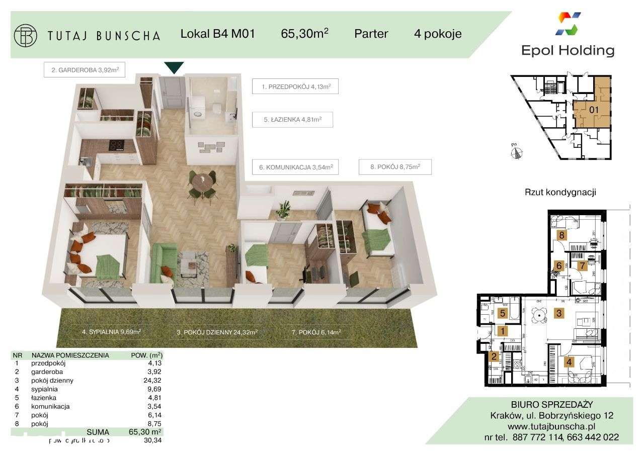 4-pokojowe mieszkanie 65 m2 + ogród 30 m2 Bezpośrednio