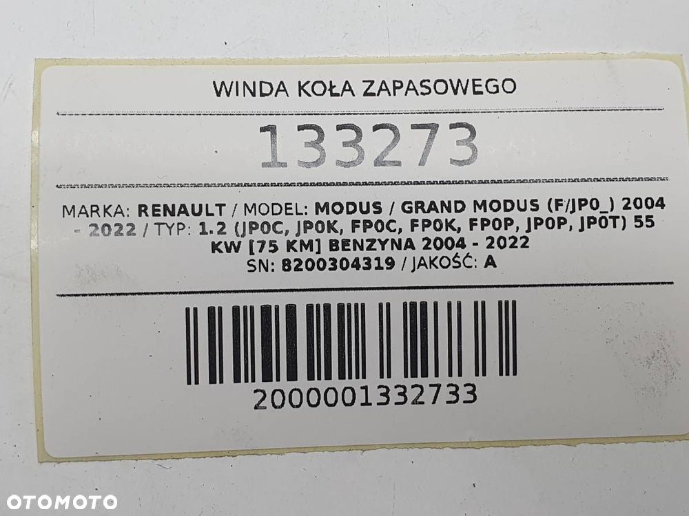 WINDA KOŁA ZAPASOWEGO 8200304319 RENAULT MODUS - 6