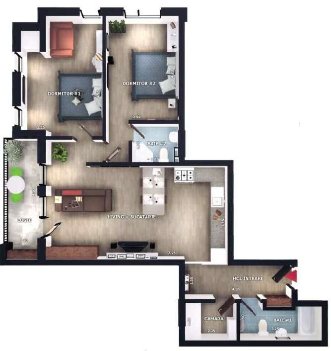 Apartament 3 camere, 2 bai, 75mp, zona Vivo, Floresti — fotografia 1