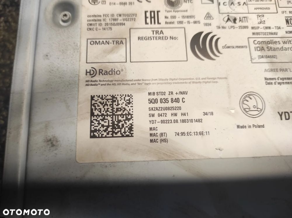 SKODA OCTAVIA 3 TUNER MODUŁ RADIA NAWIGACJA 5Q0035840C SPRAWNY GWARANCJA WYSYŁKA !!!!!!! - 3