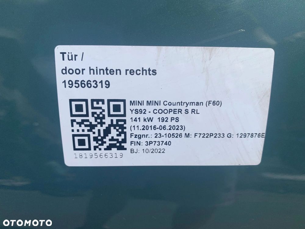 DRZWI PRAWA STRONA PRZÓD TYŁ MINI COUNTRYMAN F60 C4L SAGE GRUN - 12
