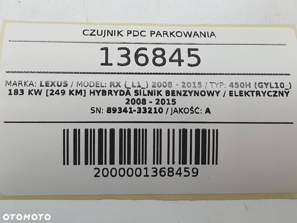 CZUJNIK PDC PARKOWANIA LEXUS RX 450H III 89341-33210 - 5