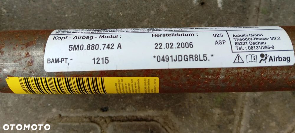 KURTYNA AIRBAG LEWA PRAWA 5M0880741A 5M0880742A VW GOLF 5 PLUS WYSYŁKA !!!! - 2
