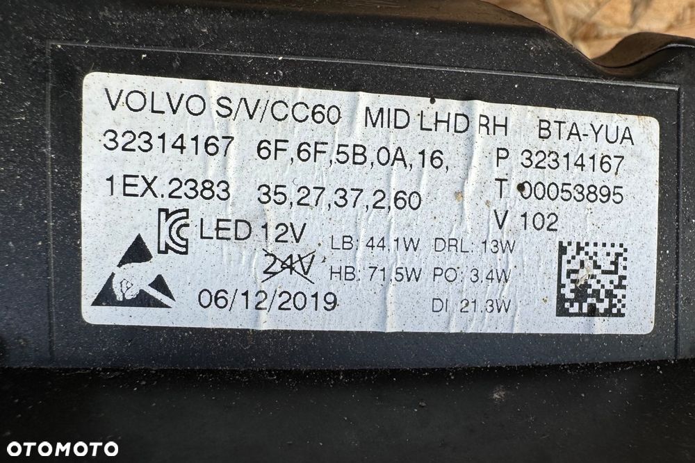 LAMPA REFLEKTOR PRZÓD PRZEDNIA VOLVO V60 II 2 S60 III 3 18+ FULL LED MID PRAWA RH PRZETWORNICA 32314167 KOMPLETNA ORYGINAŁ - 12