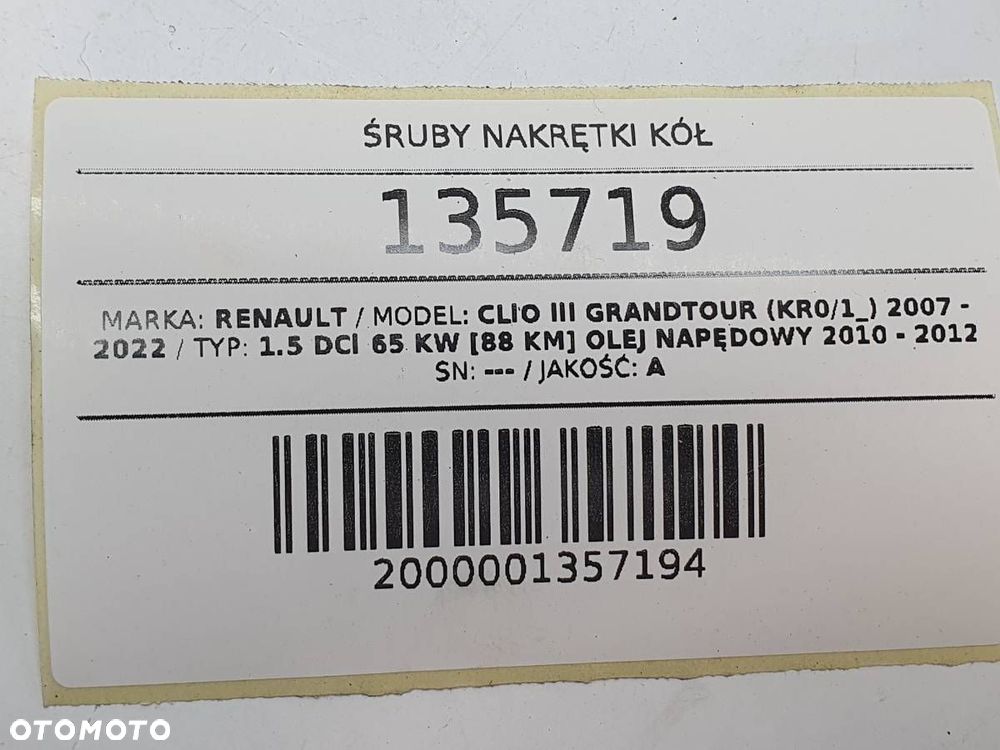 ŚRUBY NAKRĘTKI SZPILKI KÓŁ KOMPLET RENAULT CLIO III M12X1.5 - 4