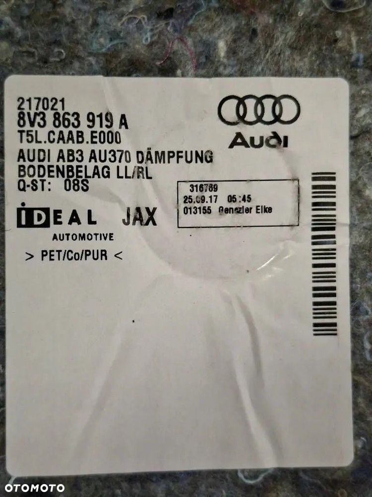 Audi A3 S3 8V 2018 Wykładzina podłogowa dywan 8V3863367P 8V3863919A - 5