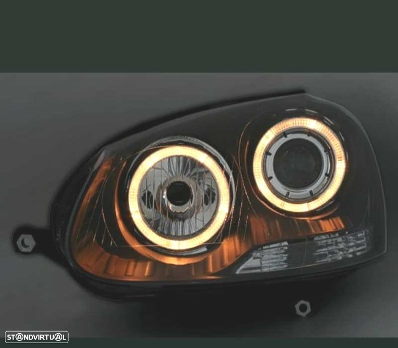 FARÓIS FRENTE ANGEL EYES PARA VOLKSWAGEN VW GOLF V 5 FUNDO PRETO - 2
