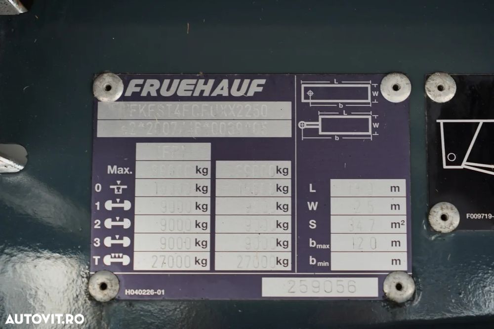 Fruehauf / CORTINĂ / STANDARD / LIFT 2.000 kg / BALCĂ PODEA PUTERNICĂ / AXE SAF - 27