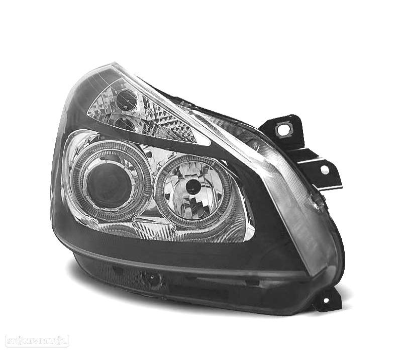 FARÓIS FRONTAIS RENAULT CLIO 05-09 ANGEL EYES FUNDO PRETO CROMO - 2