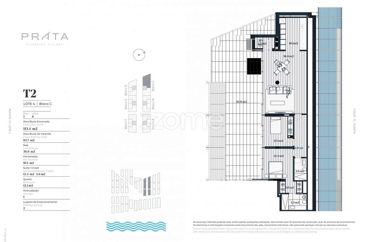 Prata Riverside Village – Art Building – T2 com Varanda de 83,7 m²... - Grande imagem: 5/5