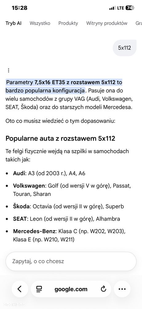 Koła aluminiowe .Super Stan.7,5x16 et 35 5x112 otwór 66,5 mm opony  Michelin 6,8 mm - 16