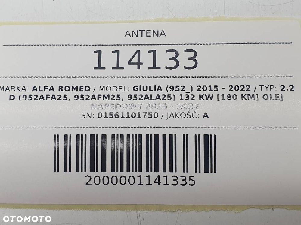 ANTENA CZUJNIK KLUCZKYKA WKŁAD PODŁOKIETNIKA 01561101750 ALFA ROMEO GIULIA - 5