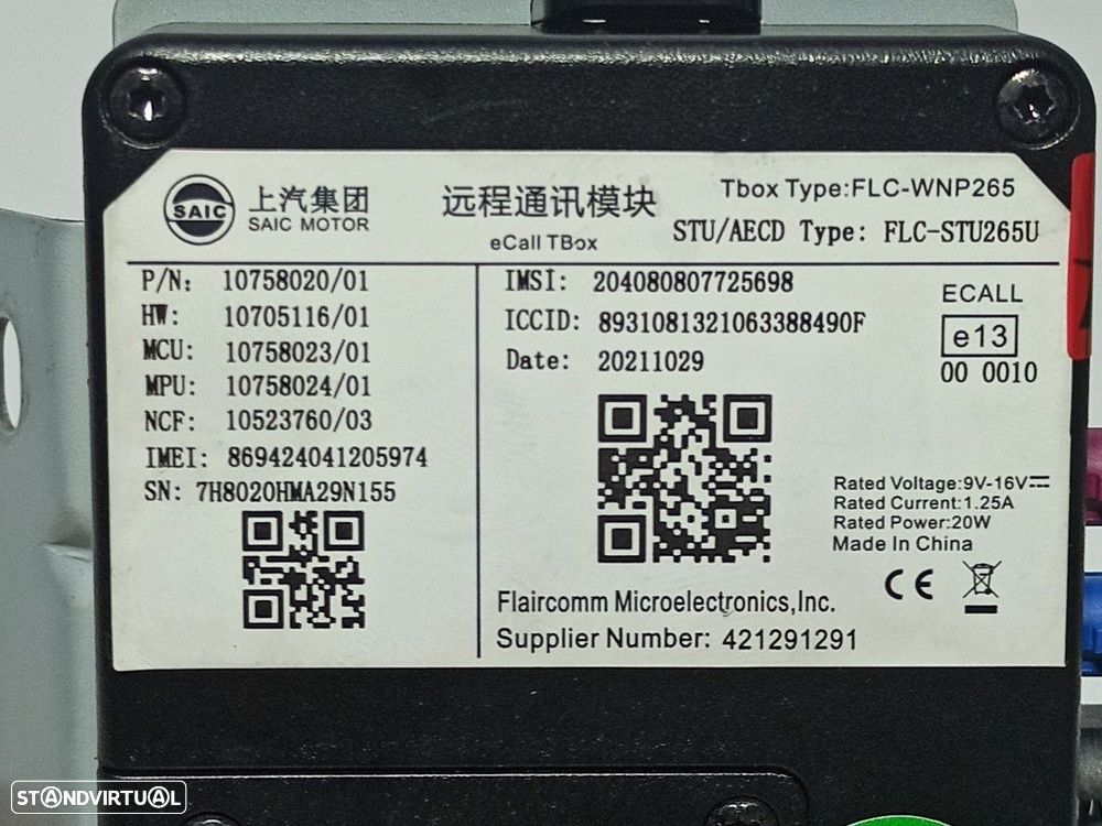 UNIDADE DE CONTROLE BLUETOOTH MG ROVER MG HS 1.5 EHS HYBRID - 3