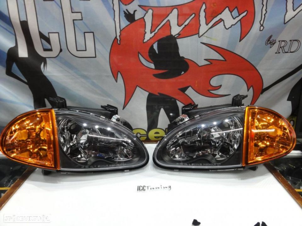 Faróis frontais com lâmpadas HOD 5000k para Honda crx del sol 92-97 JDM Fundo preto + piscas laranja EURO look - 1