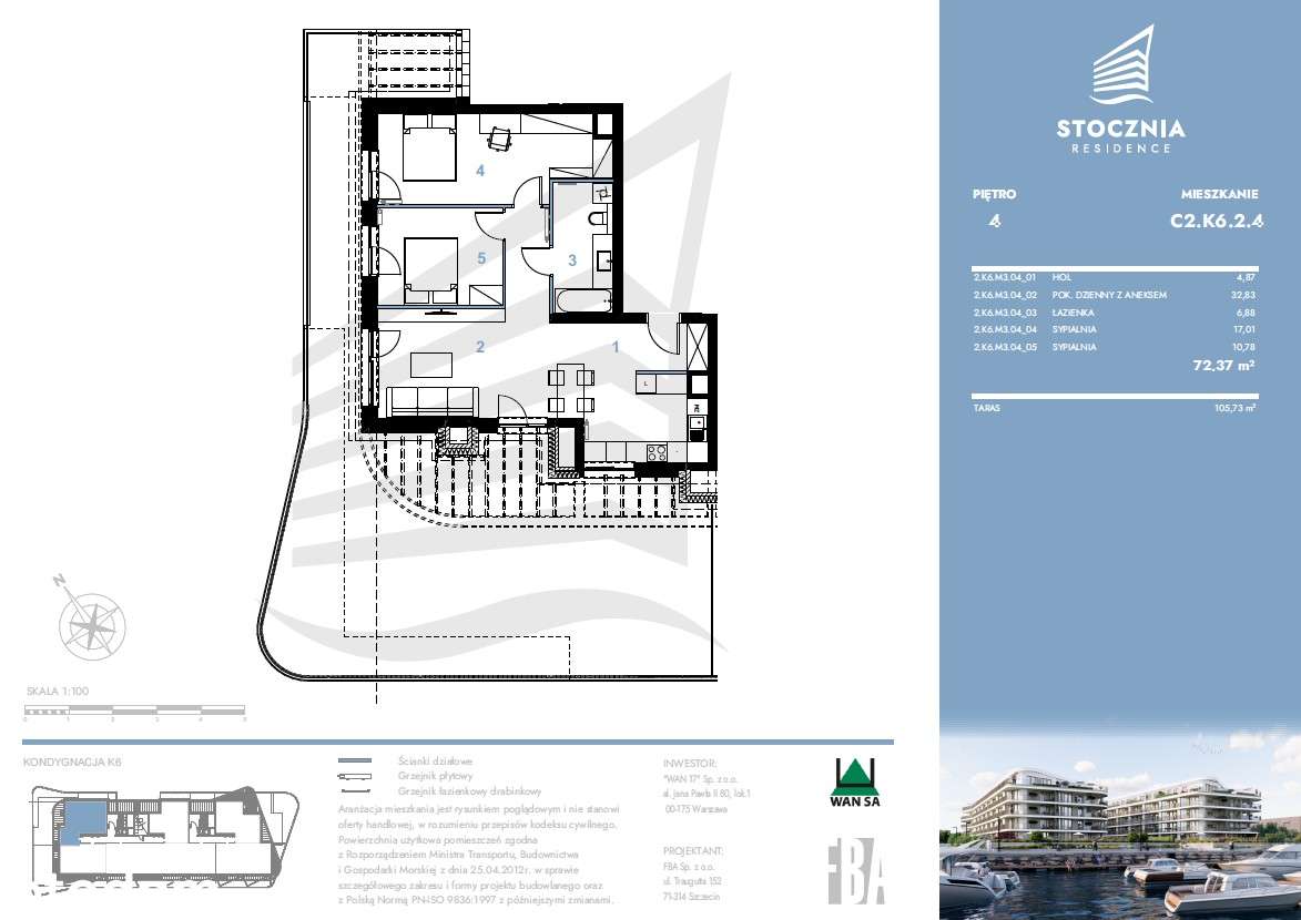 Mieszkanie 72,37 m2 + taras | Stocznia Residence