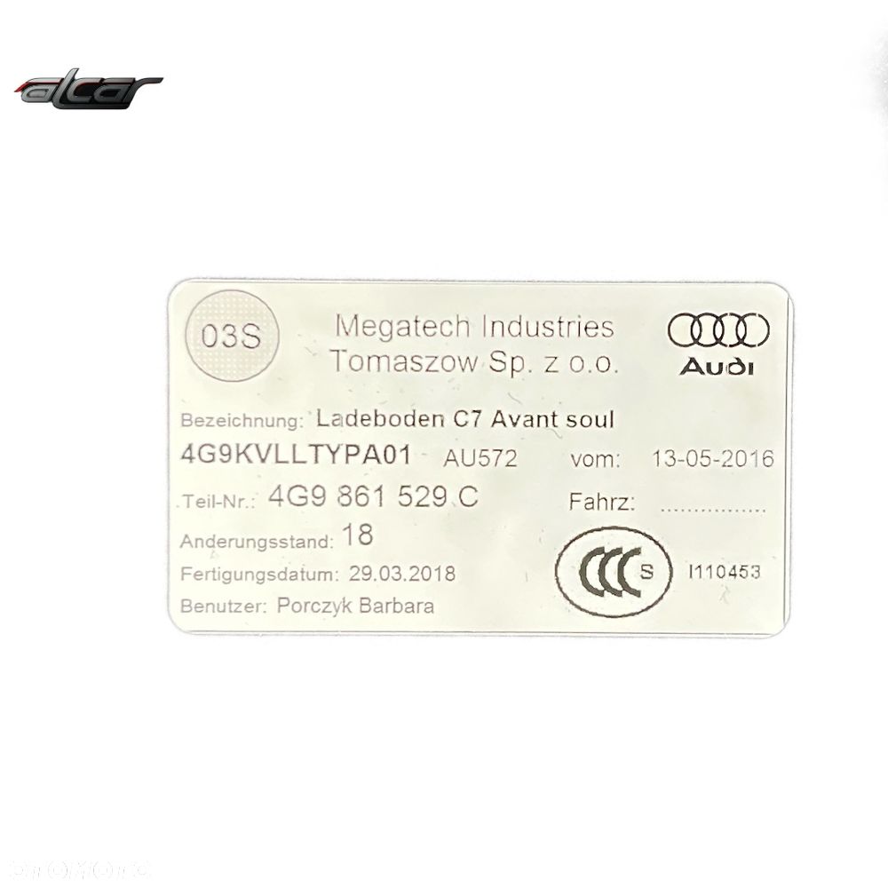 PODŁOGA WYKŁADZINA BAGAŻNIKA AUDI A6 C7 AVANT 4G9 861 529 C - 3