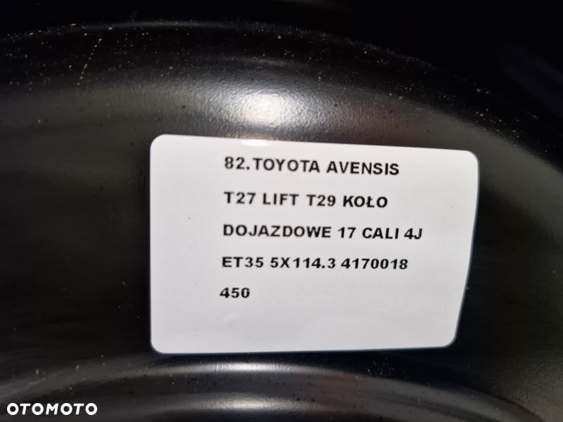 toyota avensis t27 lift t29 koło dojazdowe 17 cali 4j et35 5x114.3 4170018 - 3