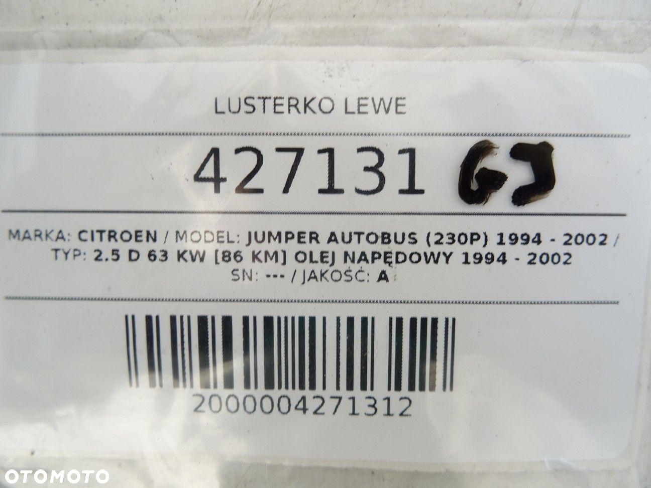 LUSTERKO LEWE - 99.00 PLN - CITROEN JUMPER Autobus (230P) 1994 - 2002 2.5 D 63 kW [86 KM] olej - 7
