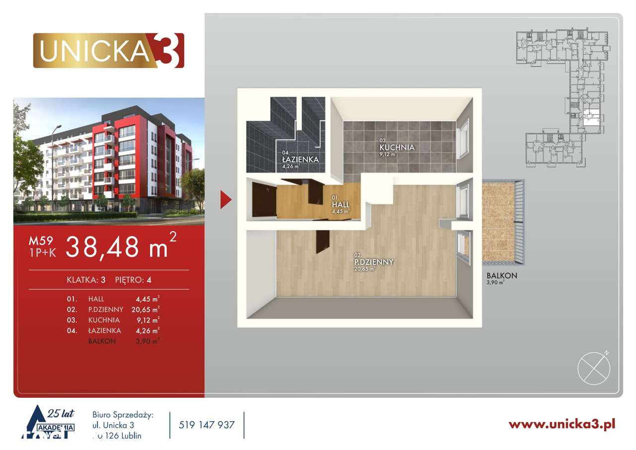 1-pokojowe mieszkanie 38m2 + balkon - Pełny obrazek: 2/11