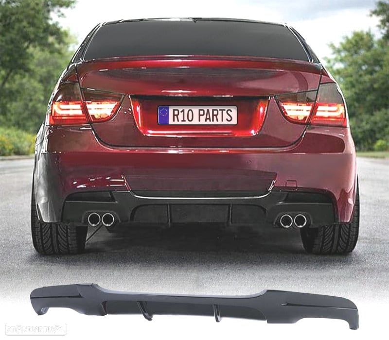 DIFUSOR BMW E90 E91 LOOK M PERFORMANCE PRETO BRILHANTE SAÍDA DUPLA - 1