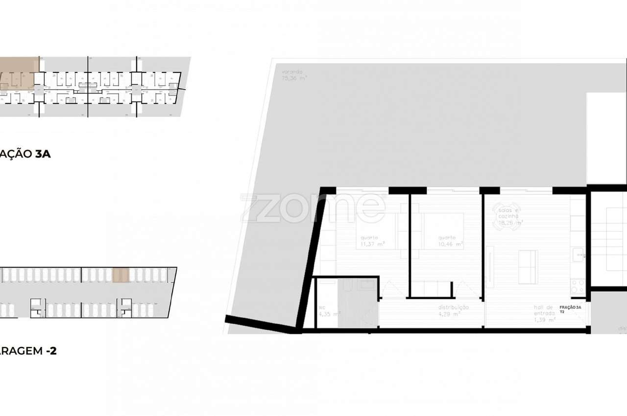 Apartamento T2 (3A) localizado no piso 3, com área total de 168.2 m2. - Grande imagem: 3/23
