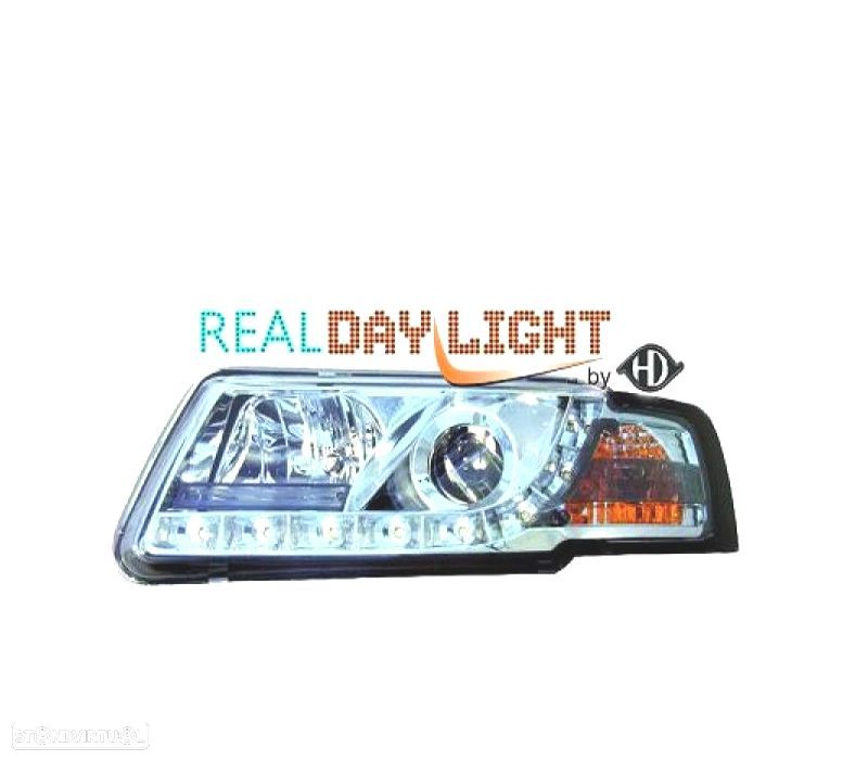 FARÓIS FRONTAIS PARA VOLKSWAGEN VW PASSAT B5 96-00 DRL CROMO - 1
