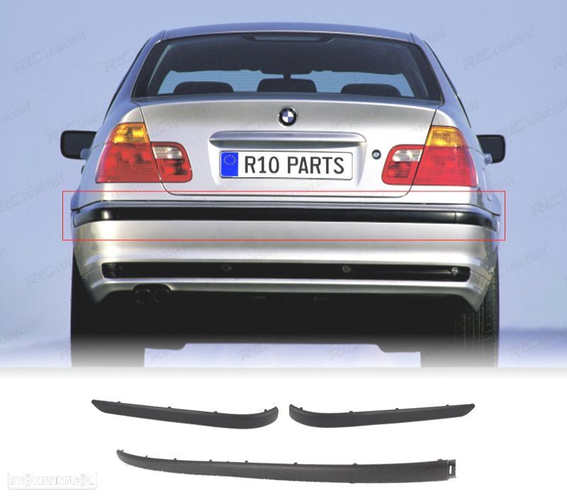 FRISOS PARA-CHOQUES TRASEIRO BMW SERIE 3 E46 SEDAN 98-01 PRETO MATE - 1
