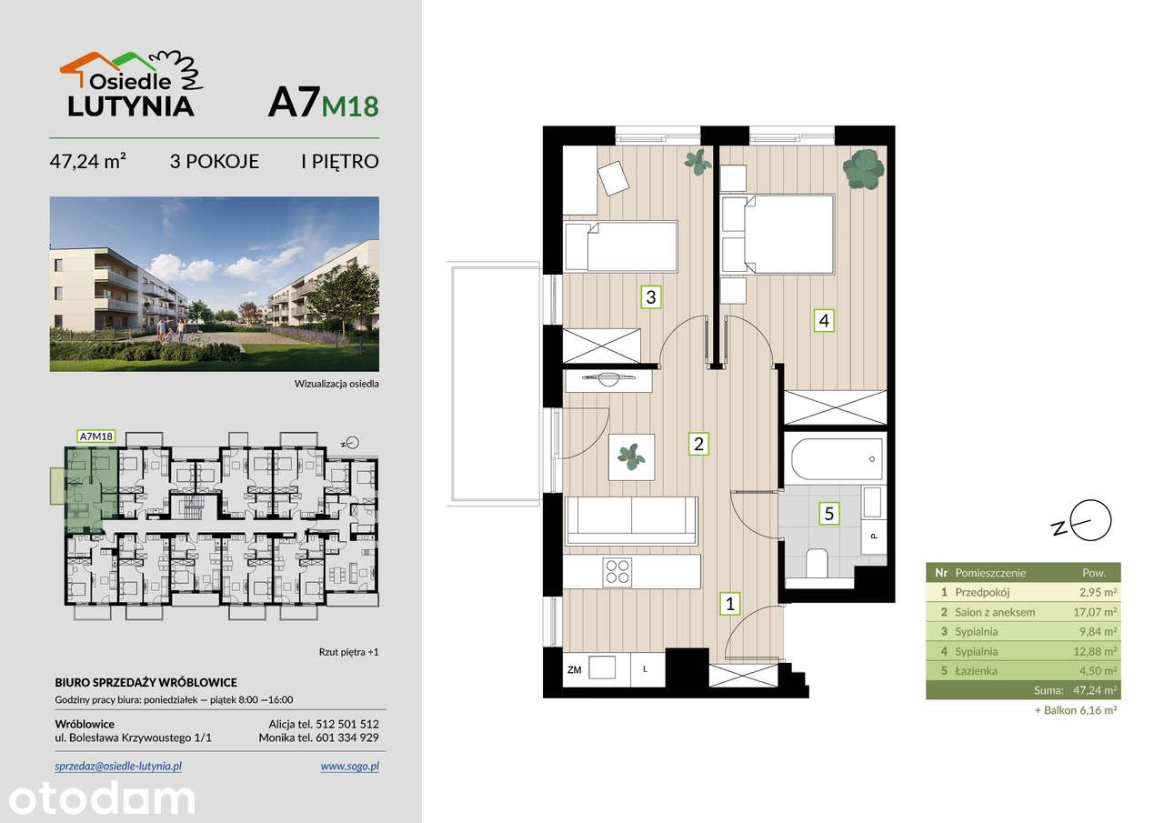 47,24 m² wnętrza i 6,16 m² prywatnego chillu! 3 pokoje