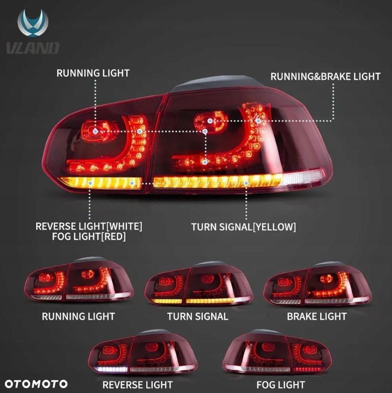 Lampy tylne kpl Vland Led Diody Red White GTI Tuning VW Golf VI 6 5k0 2008- - 8