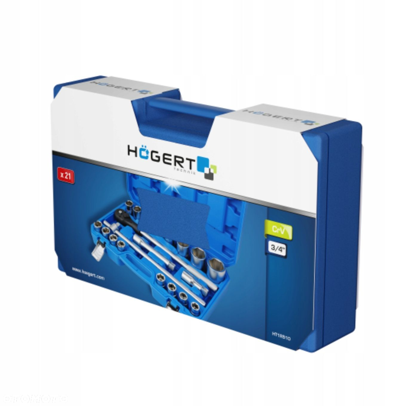 HOEGERT KOMPLET KLUCZY ZESTAW NARZĘDZI 21 SZT 3/4 GRZECHOTKA WALIZKA T1R510 - 3